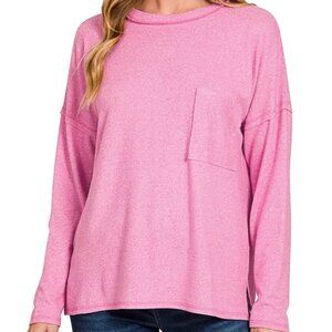 Zenana Soft Melange Hacci Round-Neck Long Sleeve T-Shirt